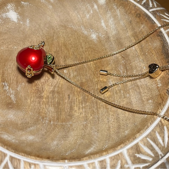 Betsey Johnson Gold Tone Back To School Red Apple Worm Locket Pendant Necklace - Picture 6 of 16